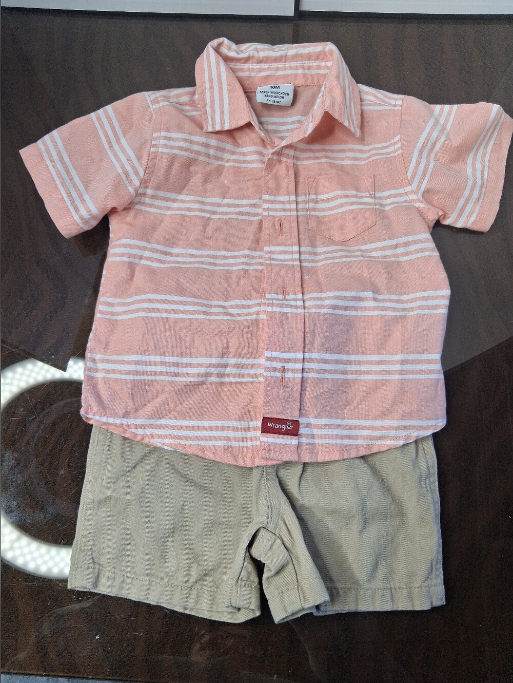 Wrangler Boys 2pc Set  Striped Button-Down Shirt & Shorts 18m